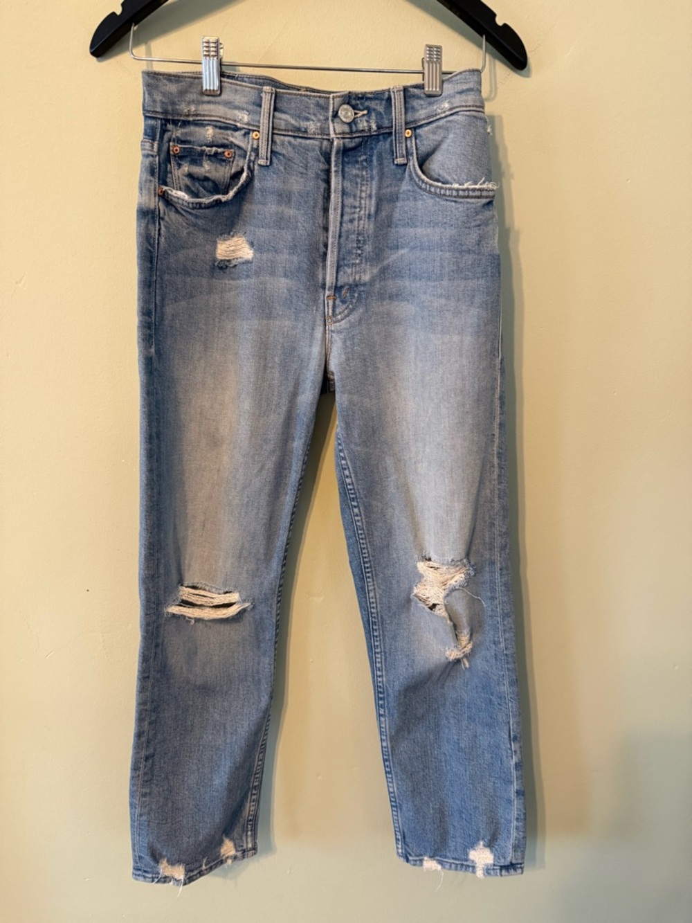 MOTHER Light Blue Distressed Boyfriend Jeans